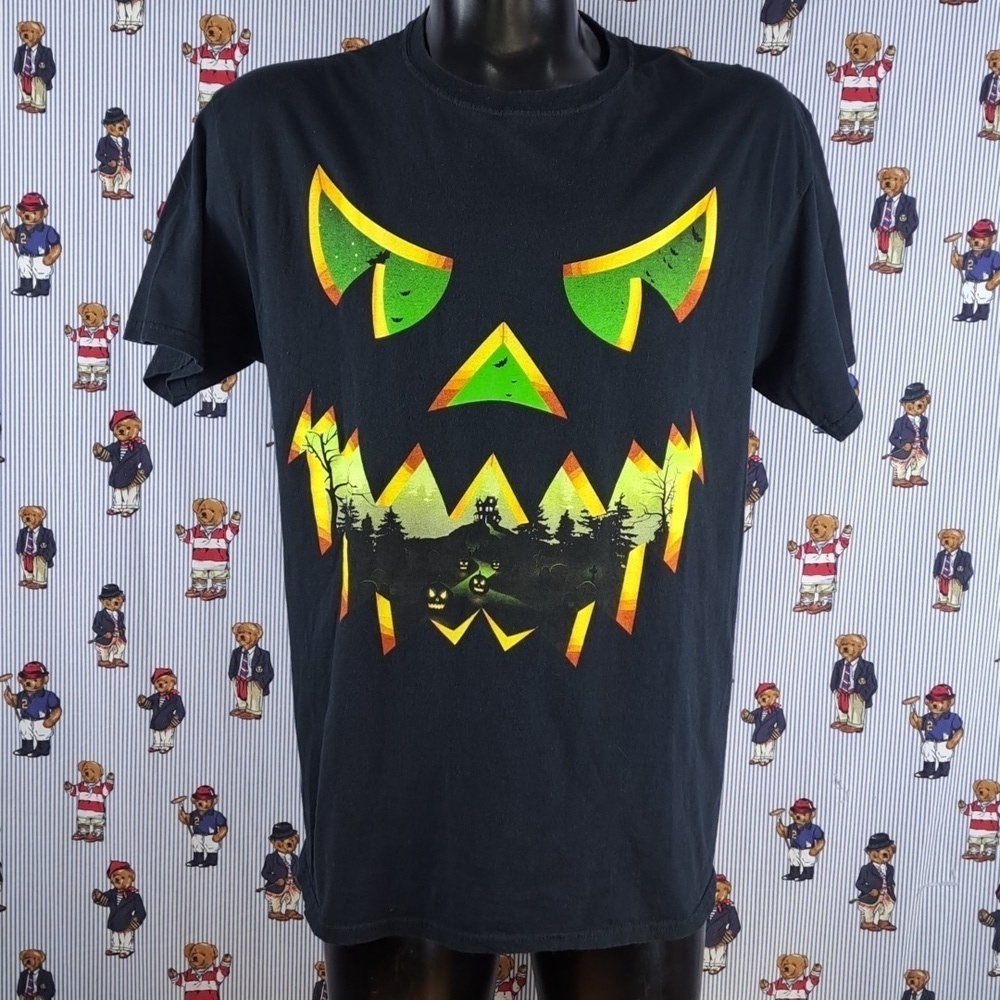 Jack-o-lantern big graphic black & green LG Halloween goth horror t-shirt
